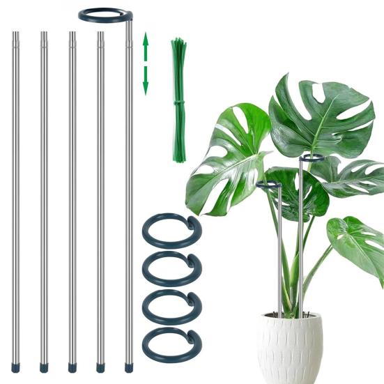 5Pcs Extendable Plant Support Stakes Aluminum Alloy Plant Stem Holder Adjustable Tomato Stakes with Ties for Amaryllis Monstera Vegetables
