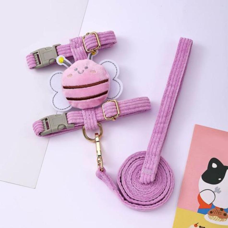 Dog Harness Cat Collar Puppy Harness Leash Set Adjustable Kitten Harness Cartoon Bee Outdoor Small Medium Cats Clothes Dog Chain