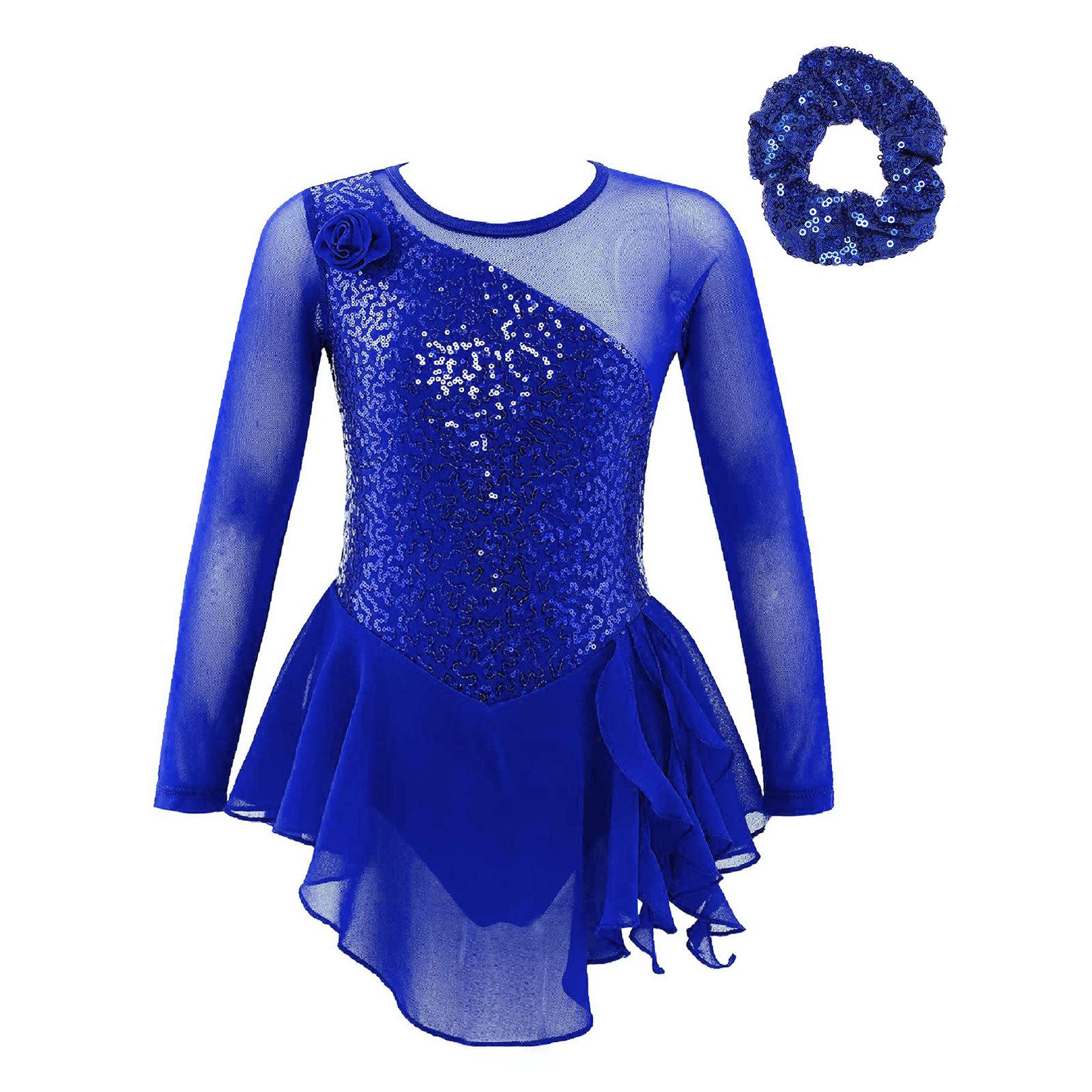 

Сукня для танців з довгим рукавом, круглим вирізом, паєтками, квіткою спереду, відкритою спиною, в тон пов язка для волосся/головний убір 13-14 Years королівський синій колір