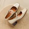 Fashion 2024 Trend Spring Women's Shoes Square Toe Chunky Heel Shoes Women Genuine Leather Low Heel Women Pumps Solid Retro Mary Janes