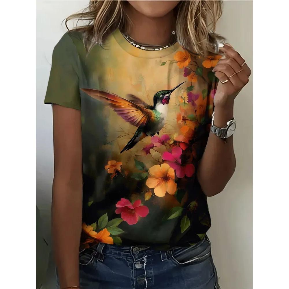 Summer Fashion Short Sleeved T-shirt Colorful Creative 3D Printed Women's Round Neck Casual Sports Comfortable Soft Large Loose Breathable T-shirt