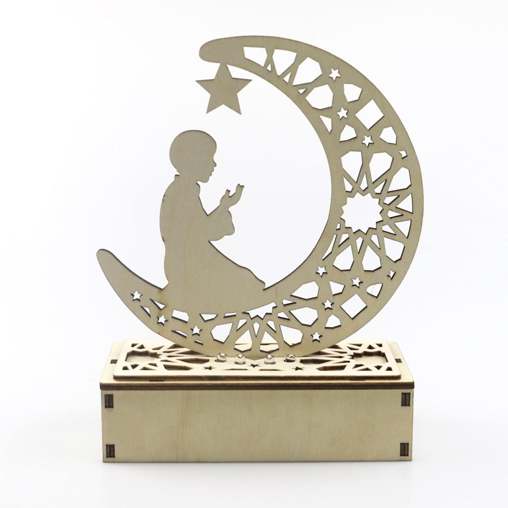 Hölzerne Ramadan Eid Mubarak-Dekorationen für Zuhause, Mond, LED-Kerzen, Licht