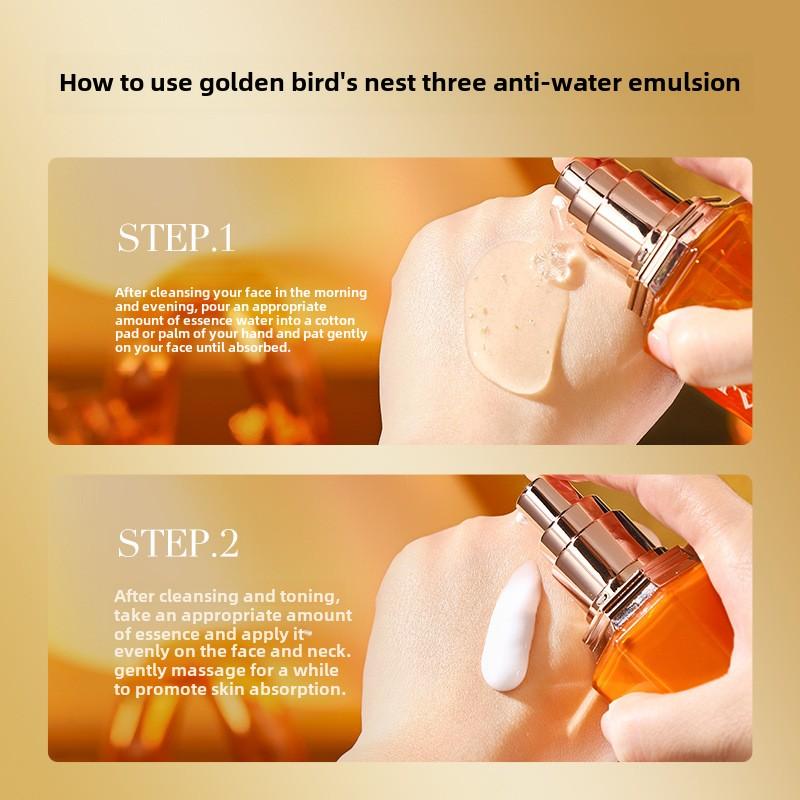 Gold Silk Bird's Nest Active Peptide Hydrating Brightening Gesichtspflegeset Dreifaches Anti-Aging-Wasseremulsionsset