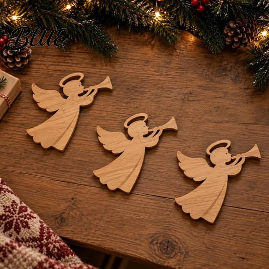 Christmas Fireplace Wall with Warm Lamp LED Wooden Angel Art 12Pcs Silhouette Light Festive Backlit