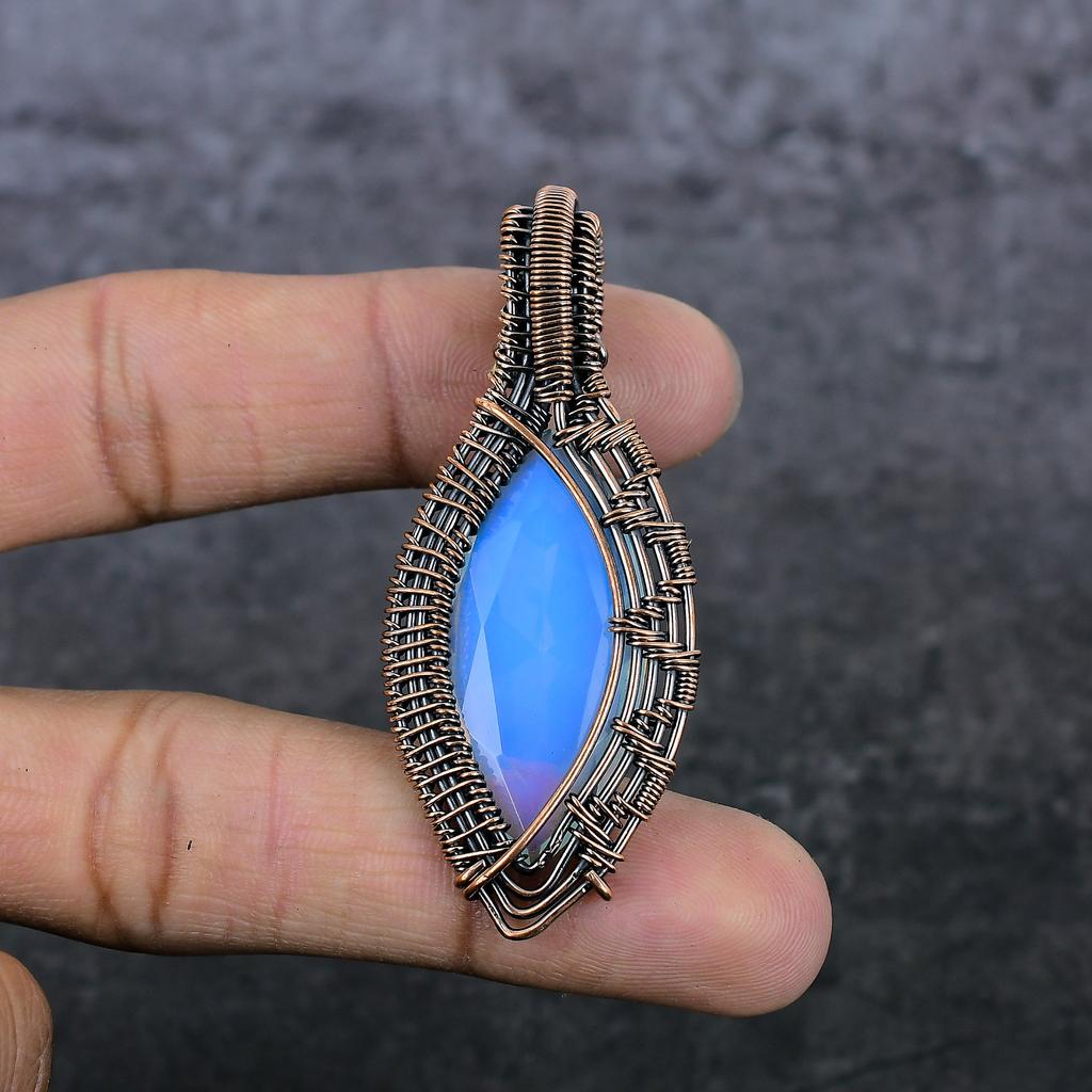 Milky Opal Handmade Copper Wire Wrap Jewelry Pendant 2.44" z0N17