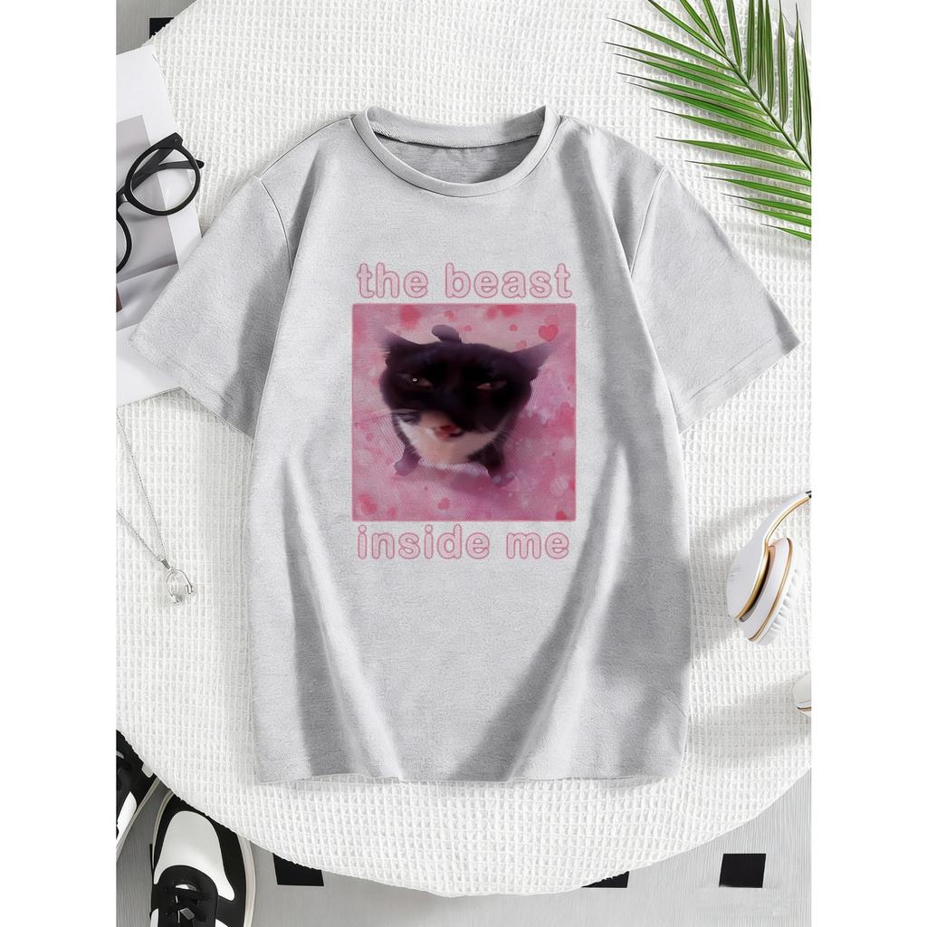 The Beast Inside Me Cat Meme Print T Shirts Cartoon Kids Children's T-shirt Boys Girls Summer Spring Casual Top Tee