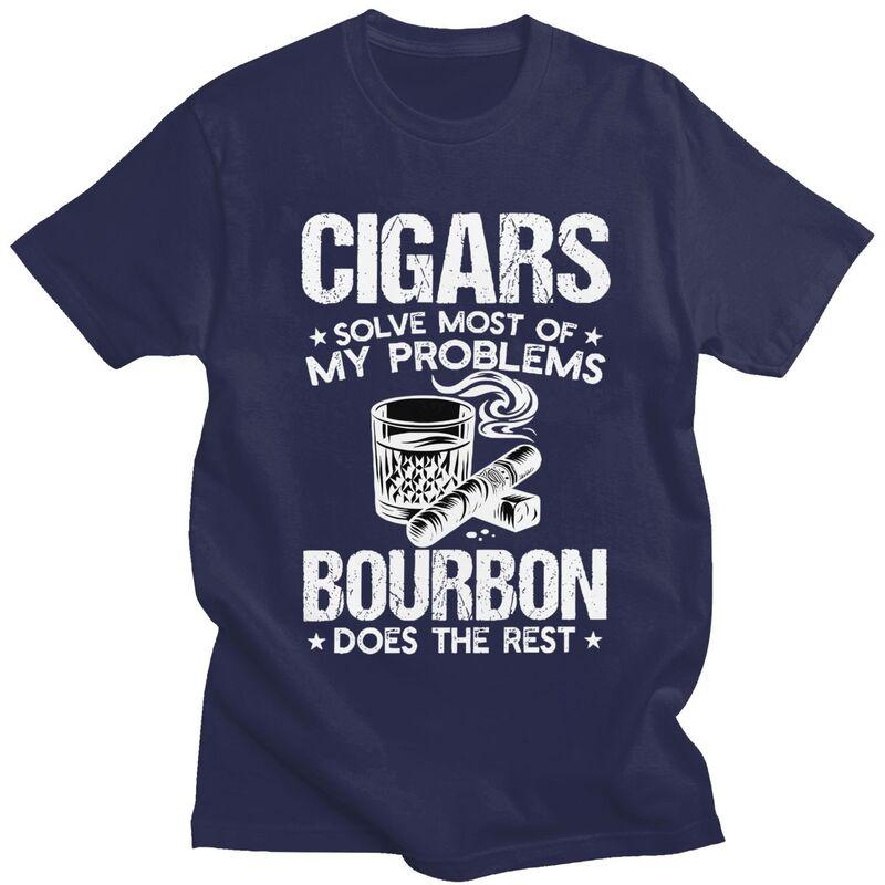 

Male Cigars Solve Most Of My Problems Bourbon Does The Rest T Shirt Pure Cotton Tshirt Fashion Casual Creative Graphics Tee Top 4XL