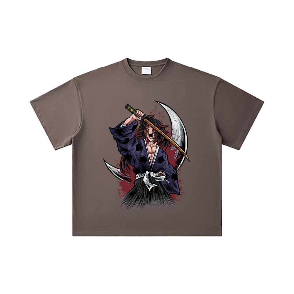 260 GSM Double Yarn 32 Count 100% Cotton Demon Slayer V5 Kokushibo Print Unisex Heavy Cotton T Shirt