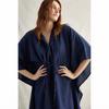 Women Linen Kaftan Dress V-Neck Drawstring Waist Casual Summer Print