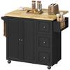 Kitchen Island on Wheels, Rolling Kitchen Storage Trolley with Drop Leaf, Drawers, Towel and Spice Rack, Black