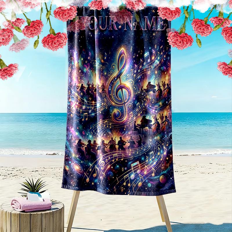 Name Custom Music Print Beach Towel, Large Soft Quick Dry Towel for Beach Camping Swimming