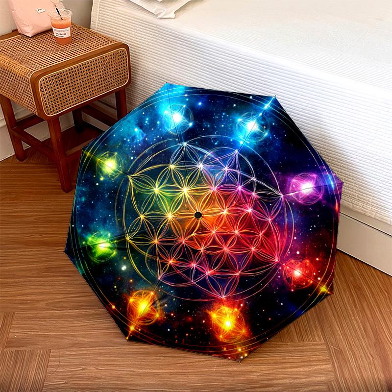 

1 PC Automatic Folding Umbrella - Chakra Pattern, Portable & Foldable Design with 8 Ribs, Christmas Birthday Gifts