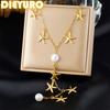 DIEYURO 316L Stainless Steel Golden Starfish Pearl Ocean Wind Fringe Pendant Necklace Lady New Trend Neck Chain Jewelry Gift