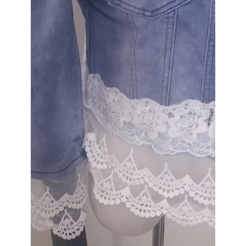 2026 Europejska i Amerykańska Damska Kurtka Codzienna Szyfonowa Dżinsowa z Perłami Duży Rozmiar