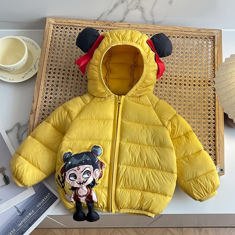 Kinder Nezha verdickte kurze Baumwolljacke Herbst und Winter Jungen niedliche Cartoon-Print Mäntel Mädchen warme Kapuzenjacken