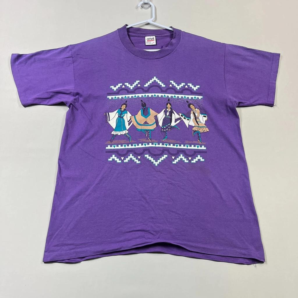 Vintage Single Stitch T Shirt Anvil Purple Graphic Cotton Tee Mens Large L