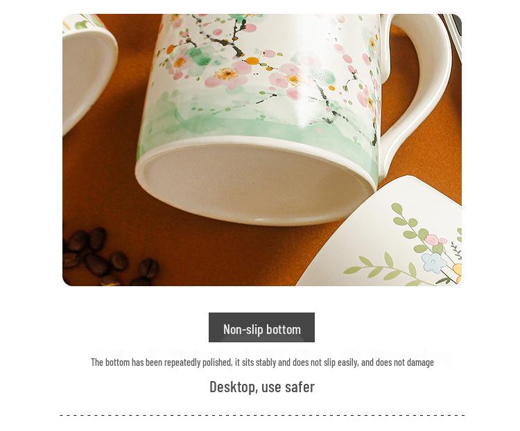 Large Capacity Hand-Painted Cartoon Flower Ceramic Mug - Souvenir Coffee & Water Cup