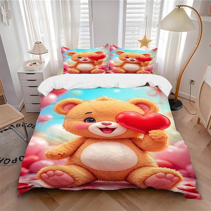 3pcs Anime Teddy Bear Bedding Set - Includes One Quilt Cover and Two Pillowcases (No Core) - Perfect for Bedroom and Guest Room Decoration,