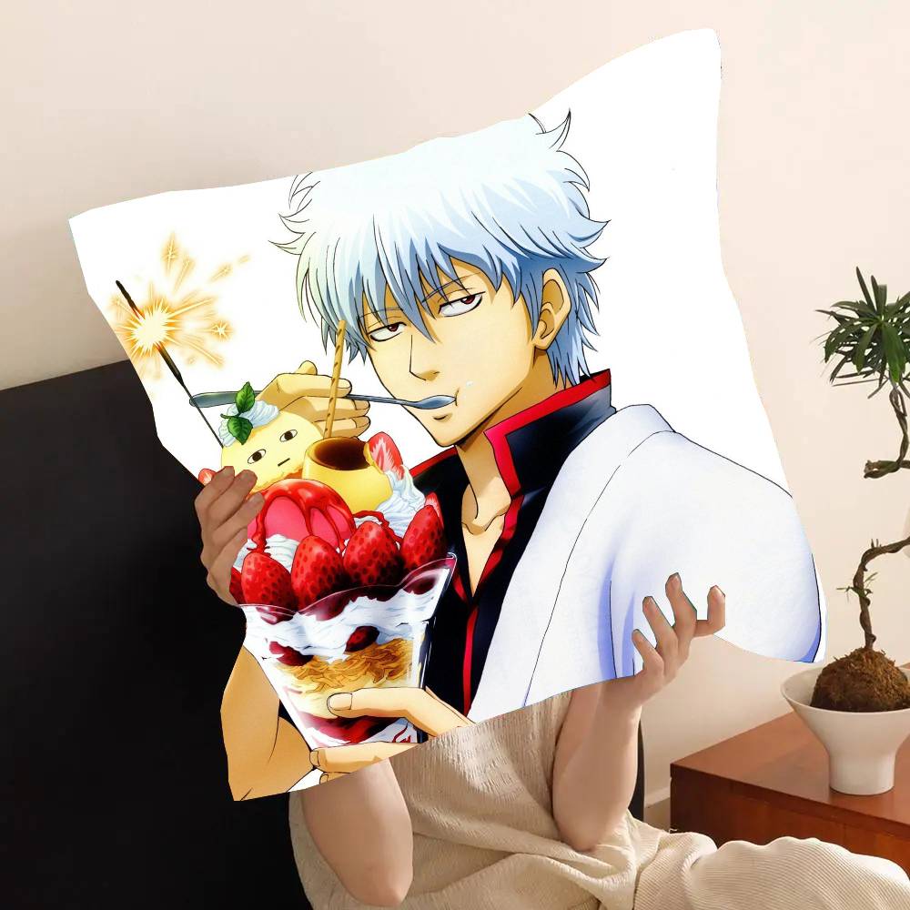 Anime Sakata Gintoki Pillow Case Fashion Square Pillowcase Bedroom Sofa Room Ins Decoration Leisure