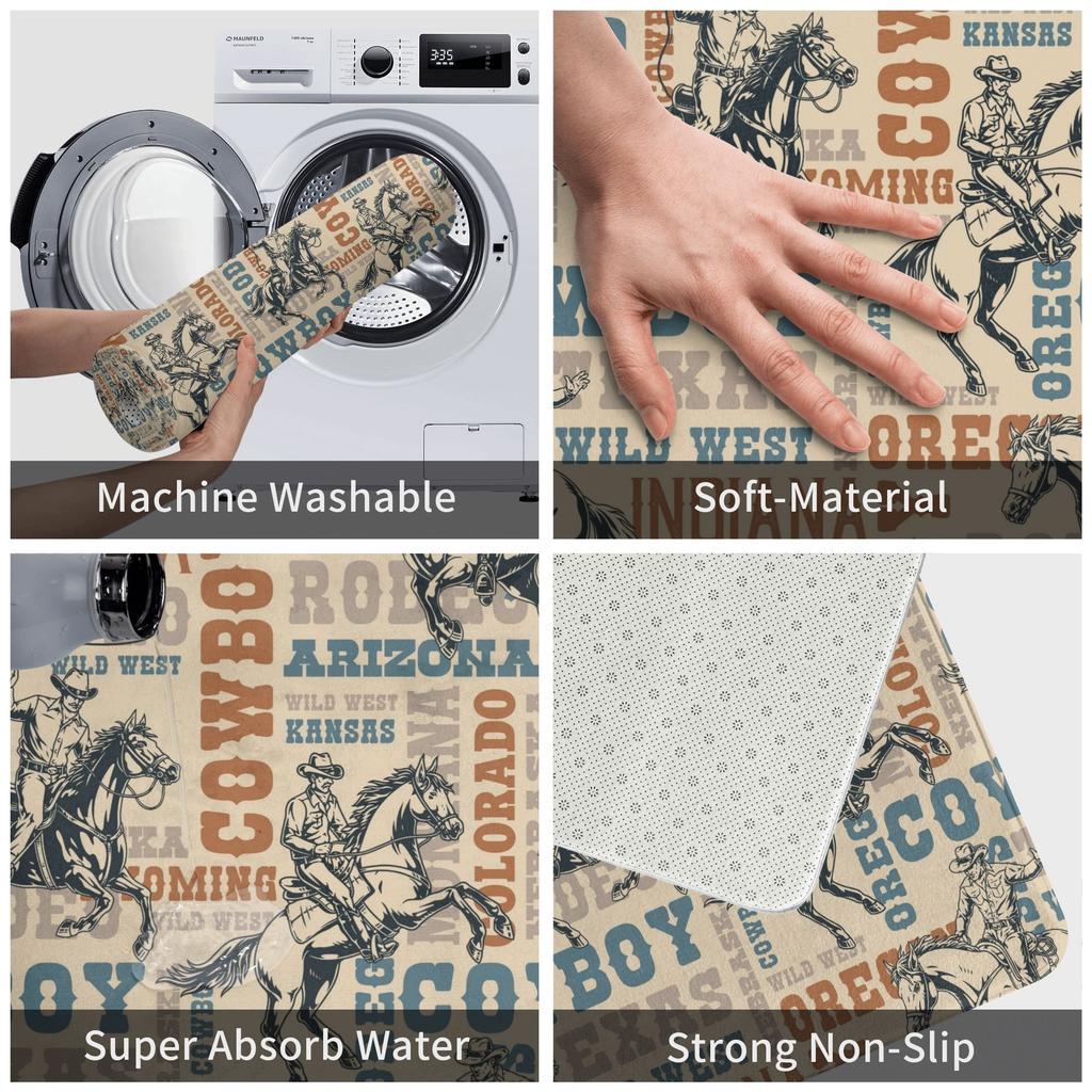 Western Cowboy Rider Pattern Front Door Mat Anti-Slip Indoor Quick Dry Doormat Floor Bathroom Entrance Rug Carpet
