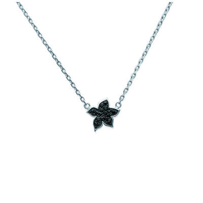 [I8092] - Silberhalskette 'Romy' schwarz-weiße Blume (rhodiniert) - 11x12 mm