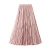 Women's Spring Summer Solid Pleated Half-body Skirt A-Line Long Skirt Female Elegant Casual  Skirt