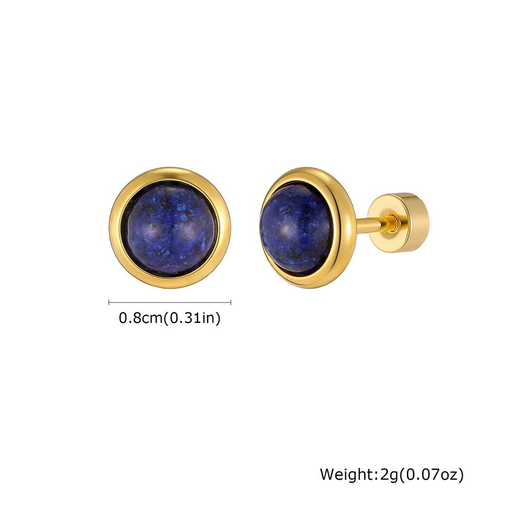 Vnox Small Nature Stone Stud Cartilage Earrings for Women Girls, 8mm Wide Stainless Steel Flat Back Earring for Sensitive Ears