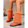 Women's Plus Size New European American Style Furry Patchwork Chunky Heel Round Toe Western Cowboy Knee High Boots