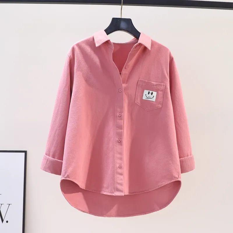 Smiling Pocket Shirt, Women's Long-sleeved Loose Casual Shirt, Women's Autumn and Winter Versatile Brushed Cardigan Top
