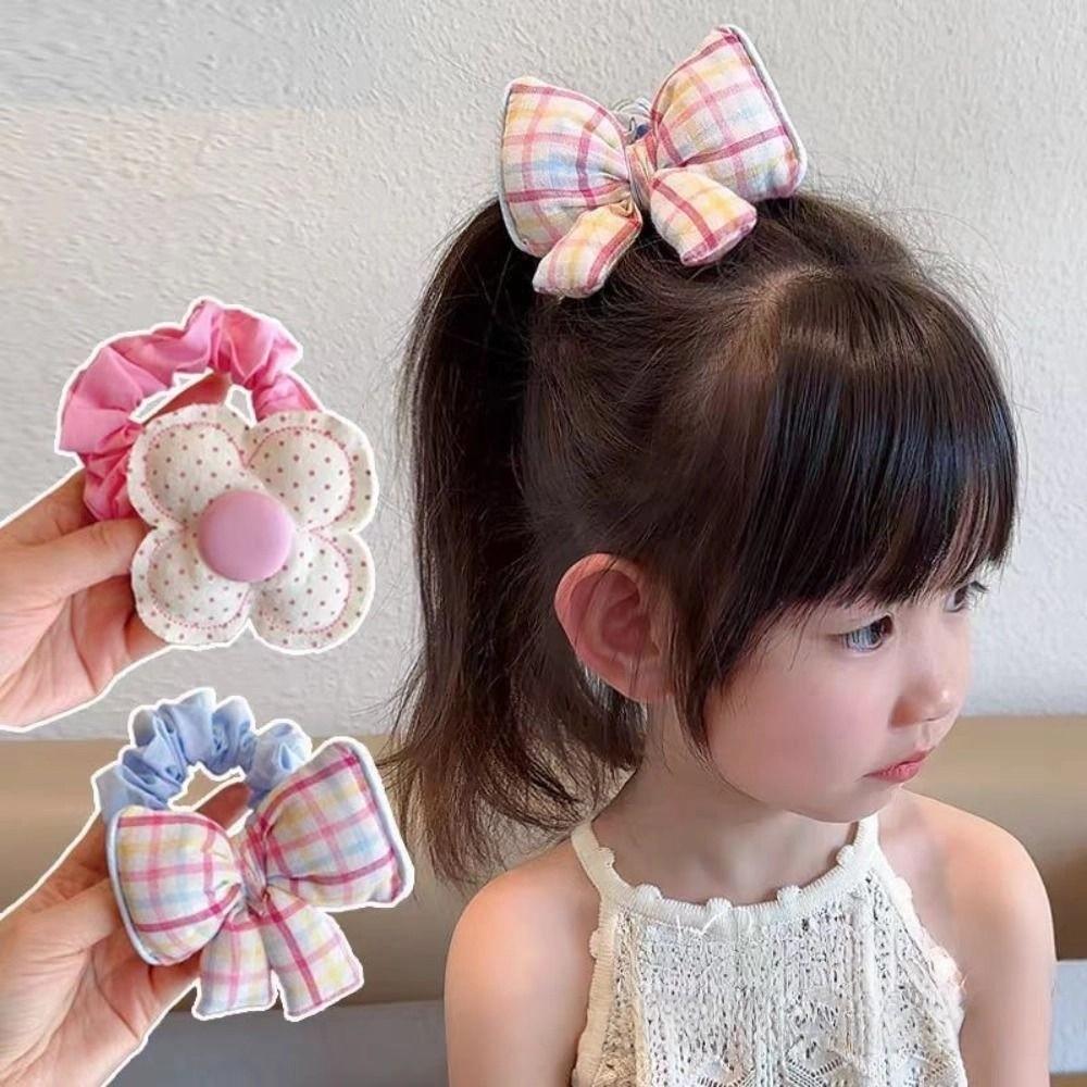 Sweet Girl Style Ponytail Headwear Dot Print Flower Elastic Rubber Bands for Girl's Women