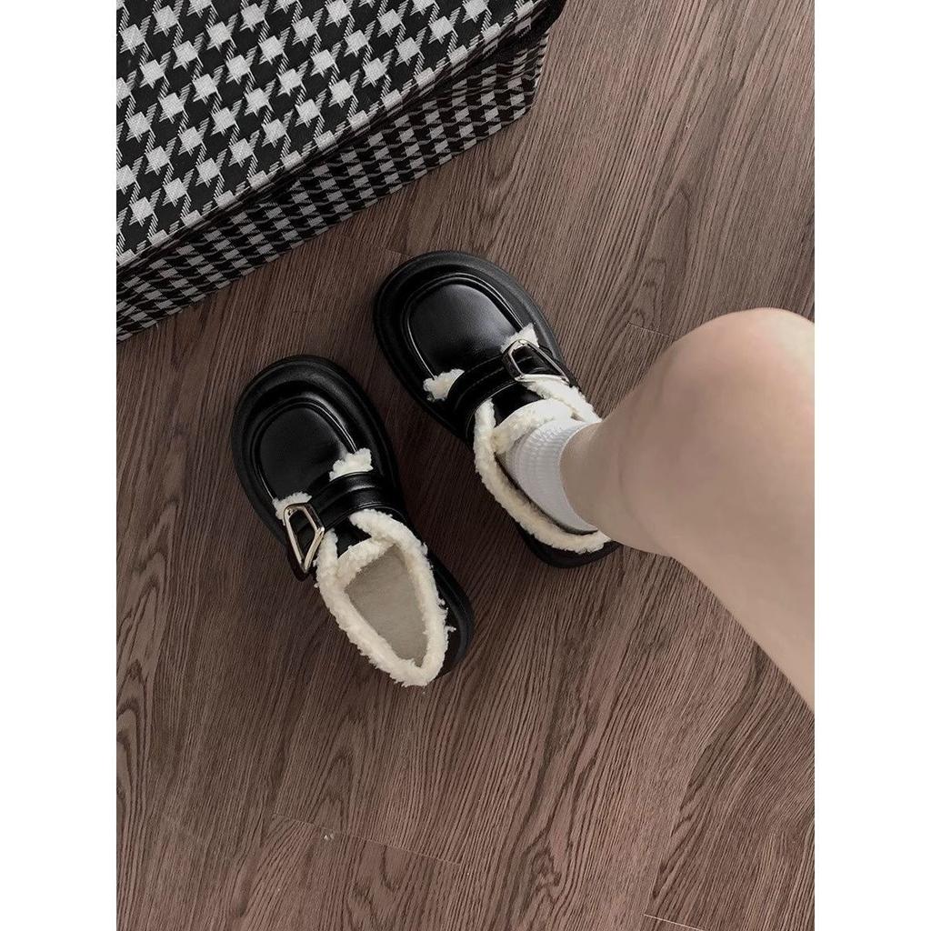 Black velvet retro British style small leather shoes women's 2025 new autumn and winter platform heightening loafers ins tide
