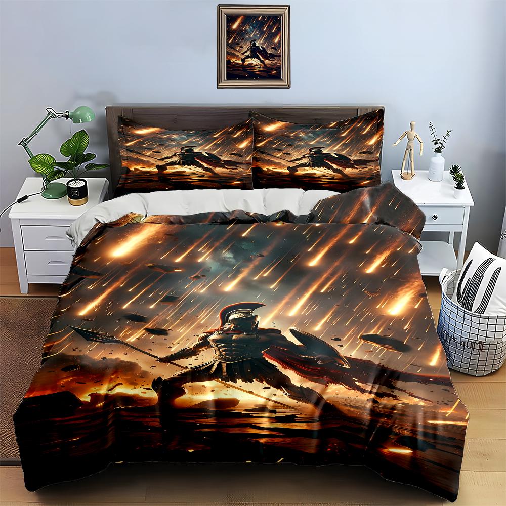 Fiery Warrior Scene Bedding Duvet Cover Sets Duvet Covers Pillowcases Gifts (1 * Duvet Cover 2 * Pillowcases, Without Duvet Insert)