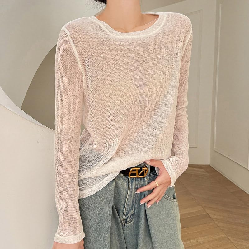 DONLAONE Sheer Summer Knit Long Loose Openwork Solid Fall Women's Sweater, Sheer, See-Through, Sleeves, Fit, Knit, Lightweight, Layering, Color,