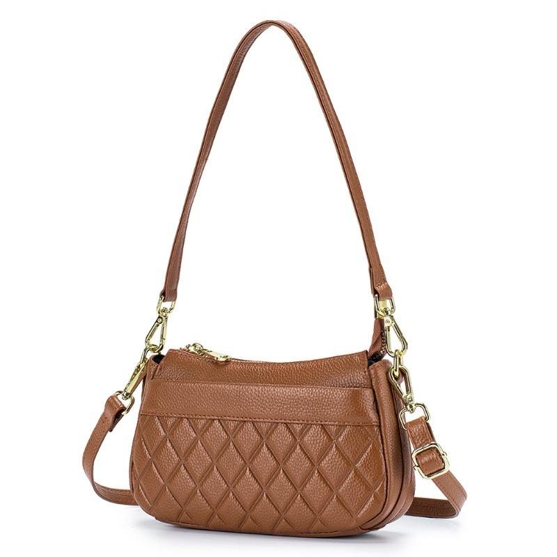

Soft leather mother bag women s new fashion versatile diamond first layer cowhide shoulder messenger bag portable underarm bag wholesale коричневий