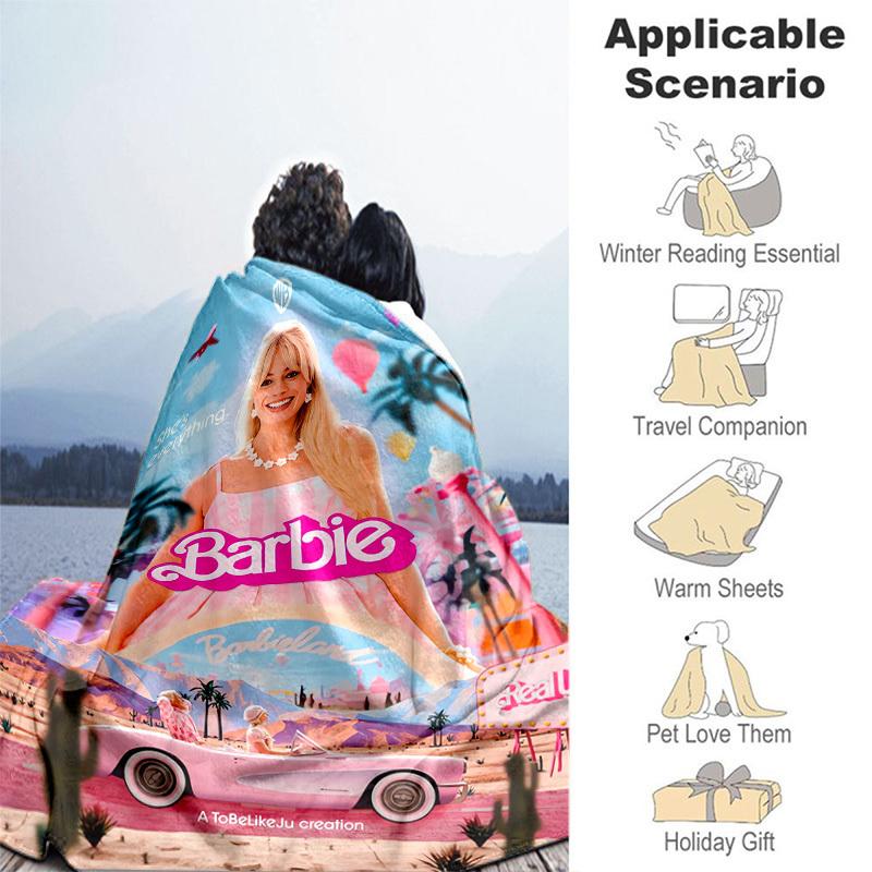 1pc Barbie Dreamland Adventure Cartoon Blanket,Portable Throw for Travel & Camping, All Season Cozy Blanket,Ideal Gift
