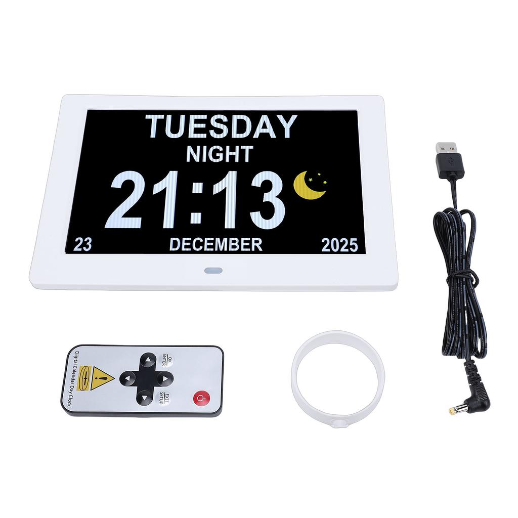 8 Inch Digital Calendar Clock Date and Time Display Customizable Alarm Auto Dimming Picture Video Playback Large
