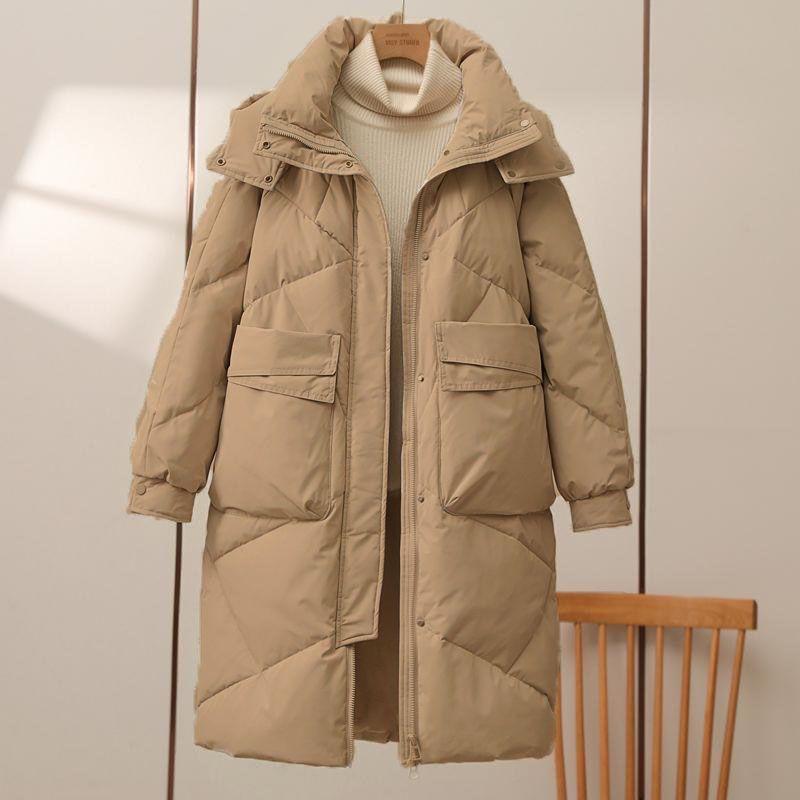 

Женская куртка осень-зима больших размеров средней длины с подкладкой и утолщением, теплая, повседневная, свободная, однотонная, с капюшоном, подходящая верхняя одежда XXS