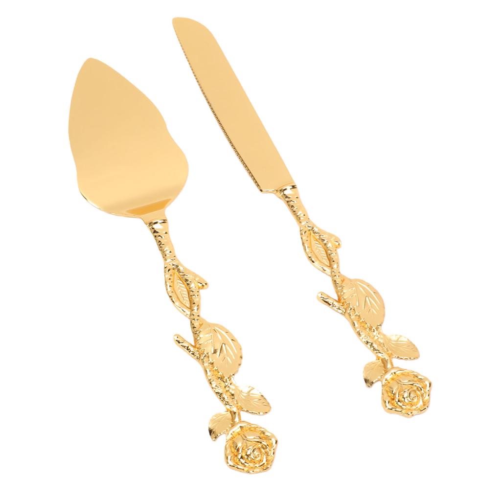 Cake Cutting Set European Golden Ergonomic Rose Handle Comfortable Grip Cake Pie Pastry Server Set