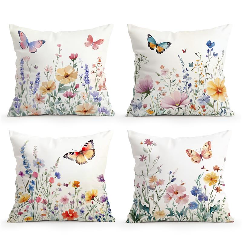 1Pc Spring Butterfly And Flowers Pillow Cover For Home Living Room Bedroom Sofa Office Decorative Pillowcase Soft Throw Pillows