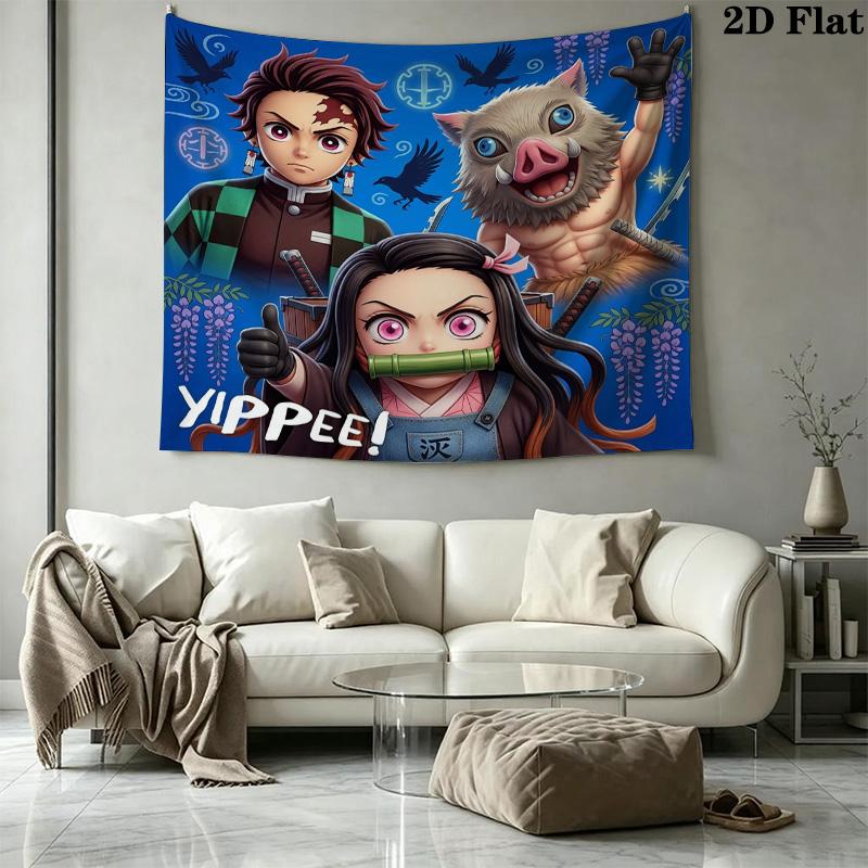 Demon Slayer Wall Tapestry Aesthetic Wall Hanging Printed Fabric Blanket Decorative Tapestries For Bedroom Living Room Home Decor