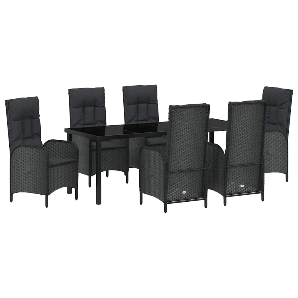 Garden Dining Set with Cushions 7 Pcs Black Poly Rattan