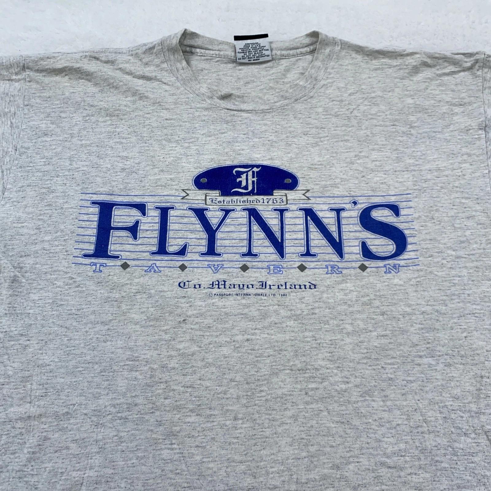 

Vintage Flynns Tavern Shirt Mens Large Gray Co Mayo Ireland 1992 Bar Pub Tee 90s L