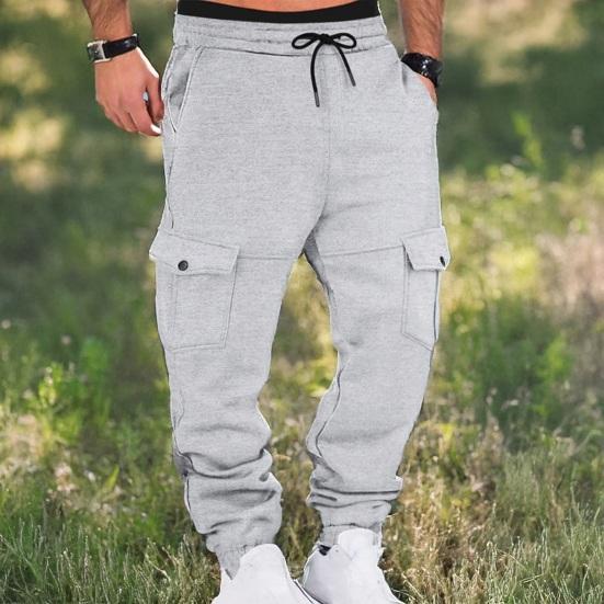 Men Winter Sweatpants Thickened Cargo Pants Warm Casual Baggy Trousers Drawstring Waist Jogger Pants