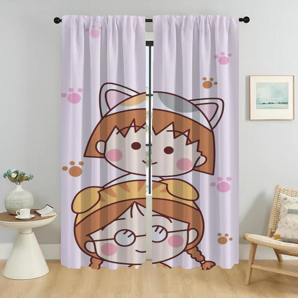 Chibi Maruko-chan Window Curtain for Room 2 Panel Elegant Room Curtains Halloween Decoration Home Interior Curtains Shades Child
