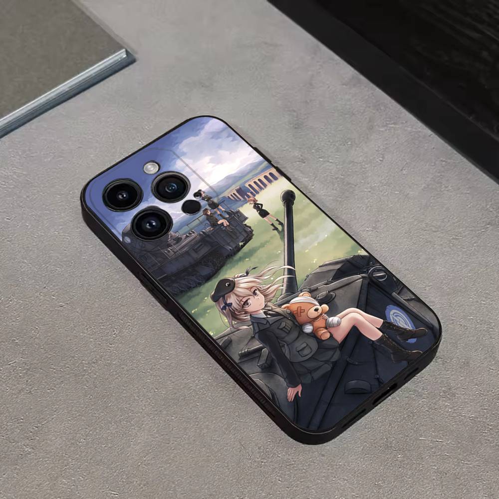 GIRLS and PANZER Anime Phone Case For iPhone 16,15,14,13,12,11 Plus,Pro Max,XS,X,XR,SE,Mini,8,7,Soft Silicone Black Cover