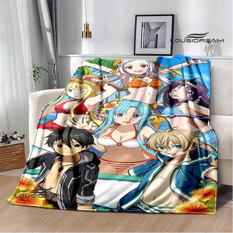 Cartoon Sword Art Online Printed Blankets Picnic Blanket Warm Flannel Blankets Home Bed Linings Blankets for Beds Birthday Gift