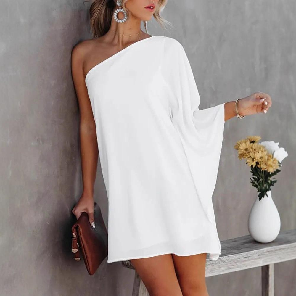 Mini Abito da Donna a Spalla Singola con Maniche Dolman Vestibilità Larga Stampa Floreale Casual Estivo