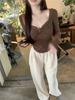 2025 Autumn/Winter Women's Coffee Bowknot Slim Fit Long Sleeve Base Layer Top