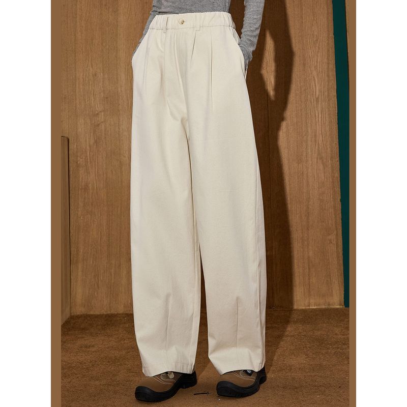 Coolhut Spring and Autumn New Pure Cotton Off-White Age-Reducing Casual Pants Slimming Versatile Loose Women's Cocoon-Shaped Pants Long Pants