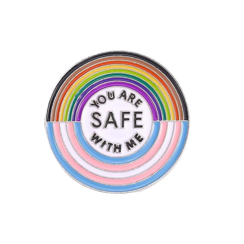 LGBTQ Rainbow Enamel Pin You’re Safe With Me Pride Metal Brooches Lapel Badges Jewelry Gift for Gay Homosex Lesbian Friends